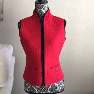 Walter Genuin vest. Red quilted with black trim. Made in Italy. Size 4.